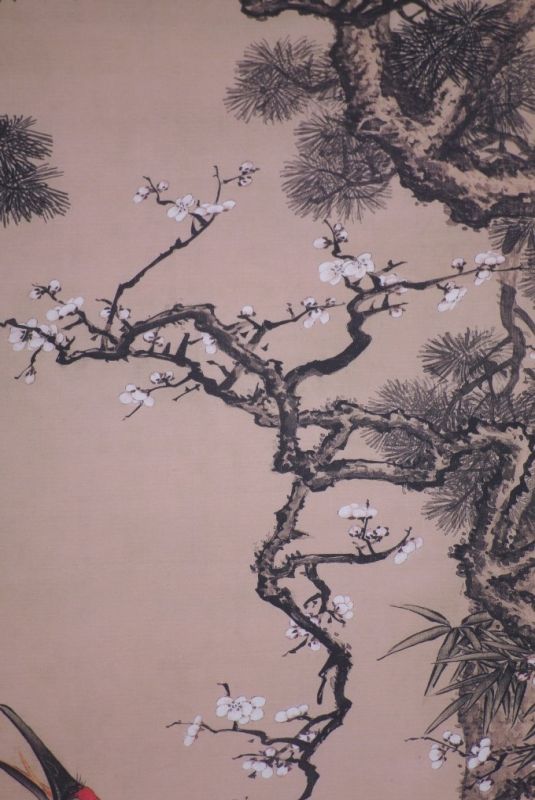 Pintura China sobre seda Grus grus Bian Jingzhao 4