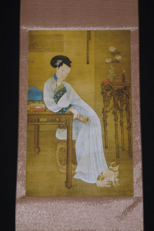 Pintura China sobre seda Mujer dinastía Qing Leng Mei 1