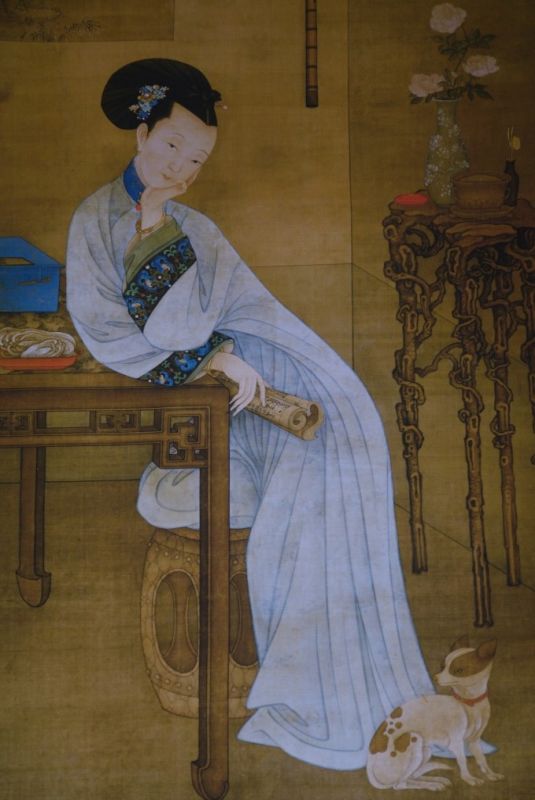 Pintura China sobre seda Mujer dinastía Qing Leng Mei 2