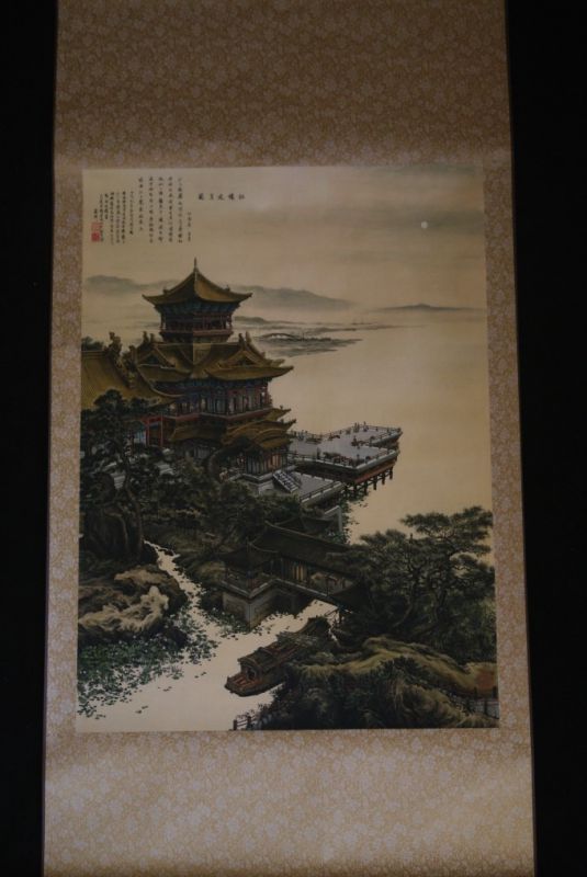 Pintura China sobre seda Pagoda 1