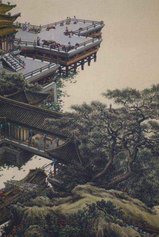 Pintura China sobre seda Pagoda 3