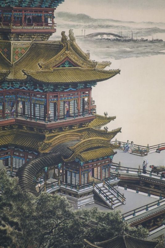 Pintura China sobre seda Pagoda 4