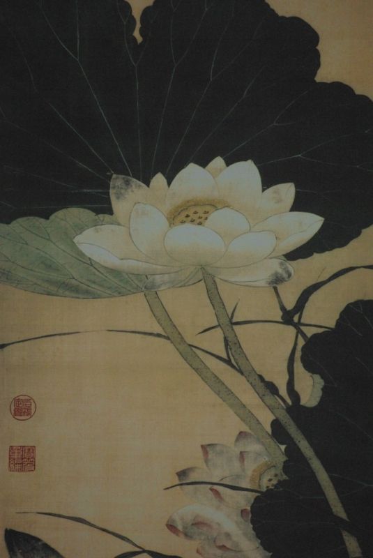 Pintura China sobre seda Pato y flor de loto 4