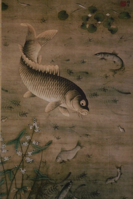 Pintura China sobre seda Pescado 4