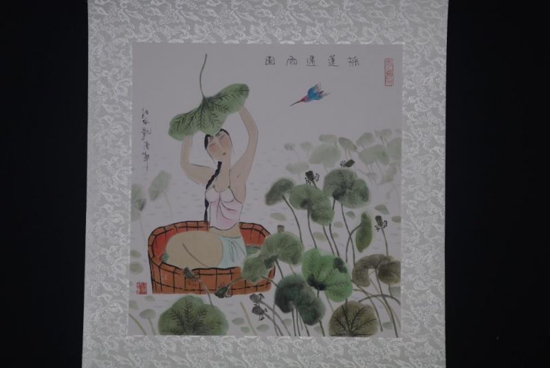 Pinturas Chinas Para Enmarcar - Mujer en los lirios de agua 1