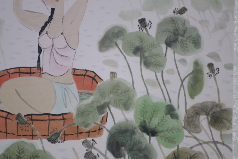 Pinturas Chinas Para Enmarcar - Mujer en los lirios de agua 3