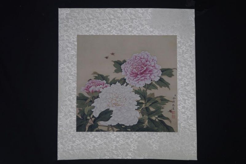 Pinturas Chinas Para Enmarcar - Peonías rosadas y blancas 1