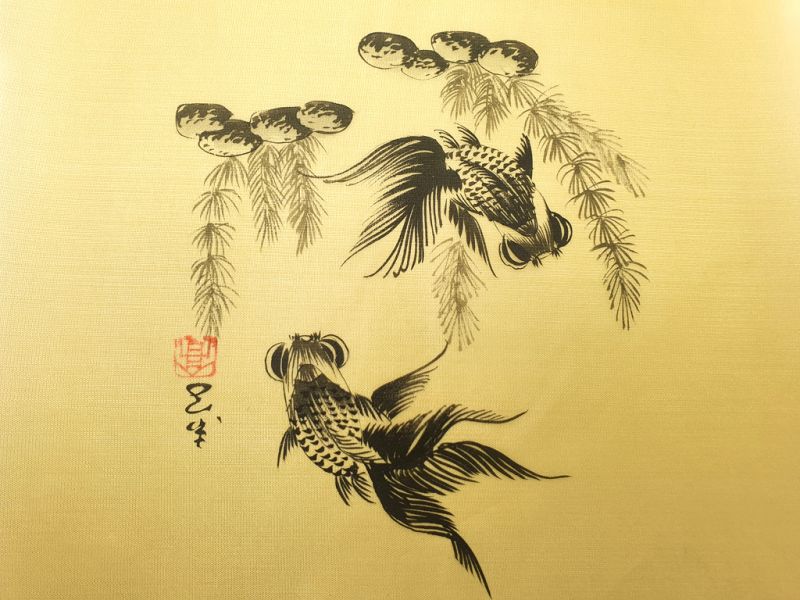 Pinturas Chinasen seda para enmarcar - Pescado japonés 2