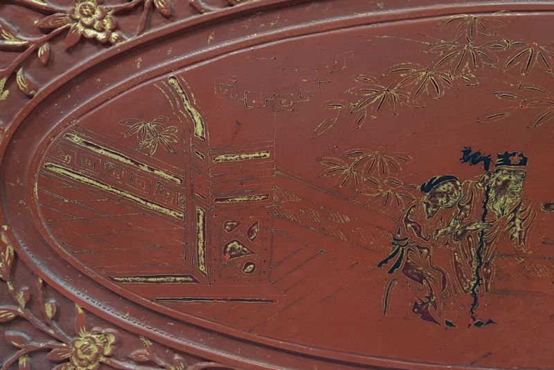 Placa de Madera China pintura El jardín del emperador 2 3