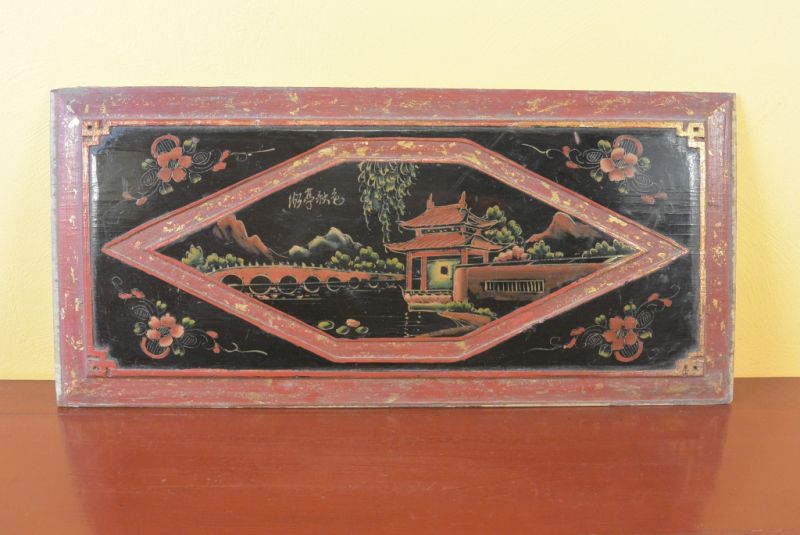 Placa de Madera China pintura Pagoda 1