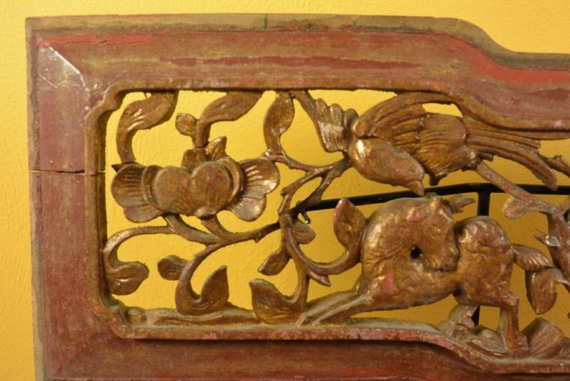 Placa de Madera Dinastia Qing Marrón y Oro 1 2