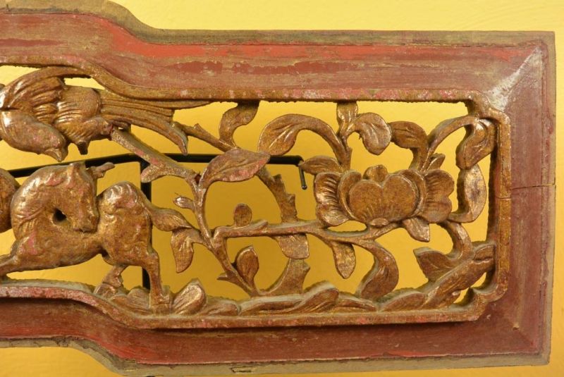 Placa de Madera Dinastia Qing Marrón y Oro 1 3