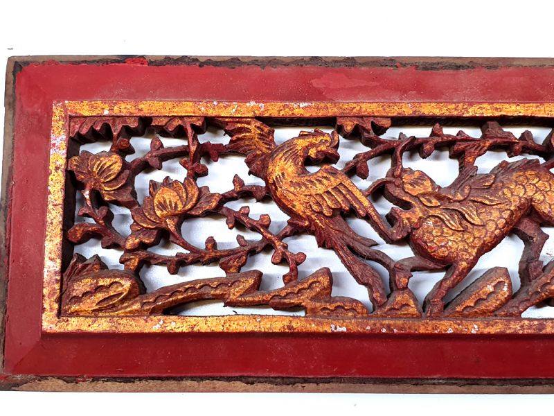 Placa de Madera Dinastia Qing Rojo y dorado - Animales fantásticos 2