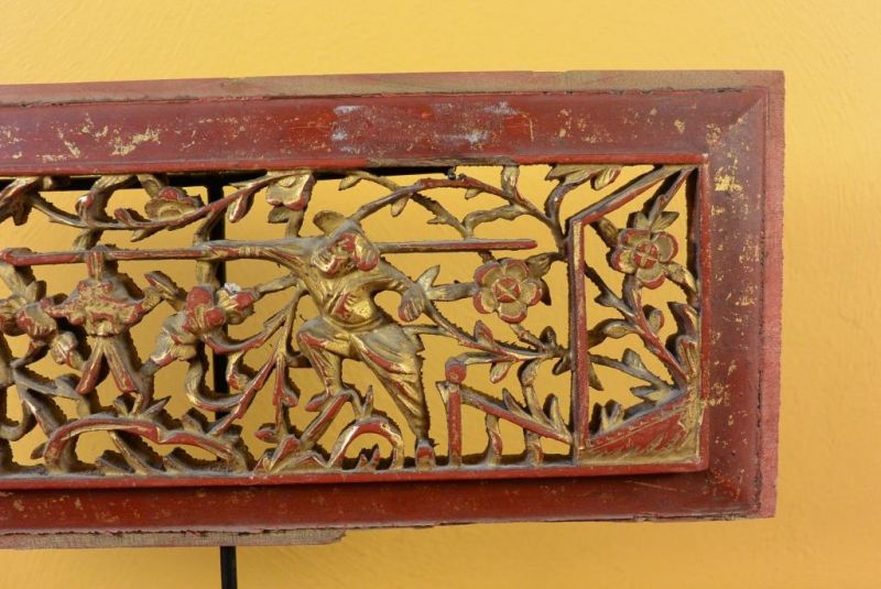 Placa de Madera Dinastia Qing Rojo y Oro 1 3