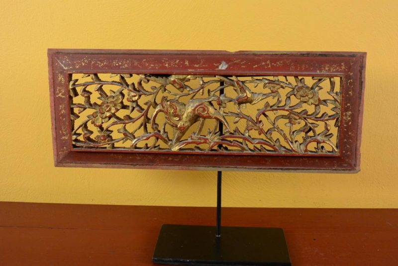 Placa de Madera Dinastia Qing Rojo y Oro 2 1