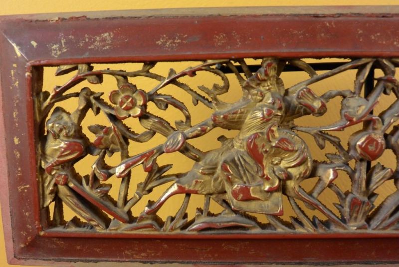 Placa de Madera Dinastia Qing Rojo y Oro 3 2