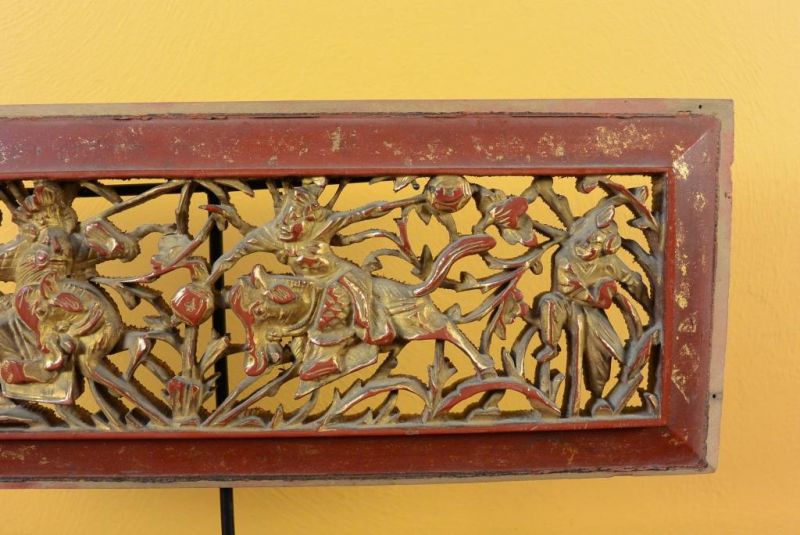 Placa de Madera Dinastia Qing Rojo y Oro 3 3
