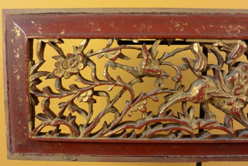 Placa de Madera Dinastia Qing Rojo y Oro 4 2