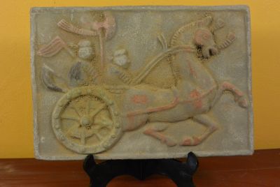 Plaque chinoise en Terre Cuite Polychrome