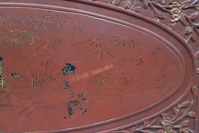 Plaque en bois Chinoise Peinture Le jardin de l'empereur 2 4