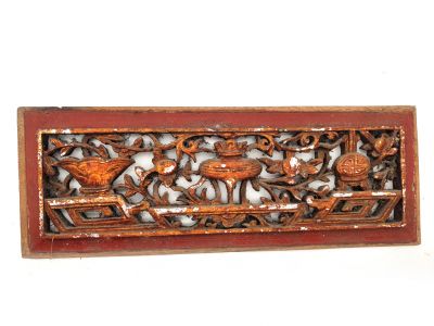 Plaque en Bois Dynastie Qing Rouge 14