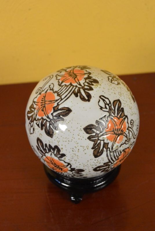 Porcelain Chinese Ball with Stand Oranges flowers 5