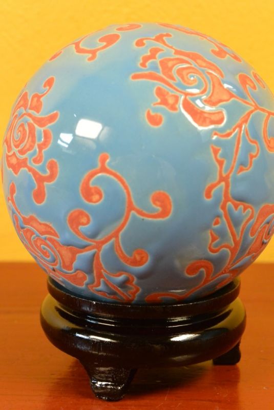 Porcelain Chinese Ball with Stand Red and Blue 5