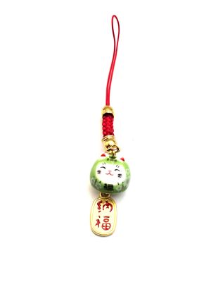 Porte-bonheur Japonais - Maneki-neko suspendu - Vert: Santé et équilibre