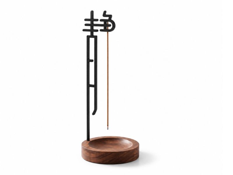 Porte-encens Suspendu en Bois et Métal - Modèle Calligraphie - 26 cm