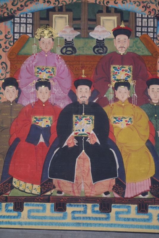 Portrait d'ancêtres chinois famille dignitaires 7 personnes 2