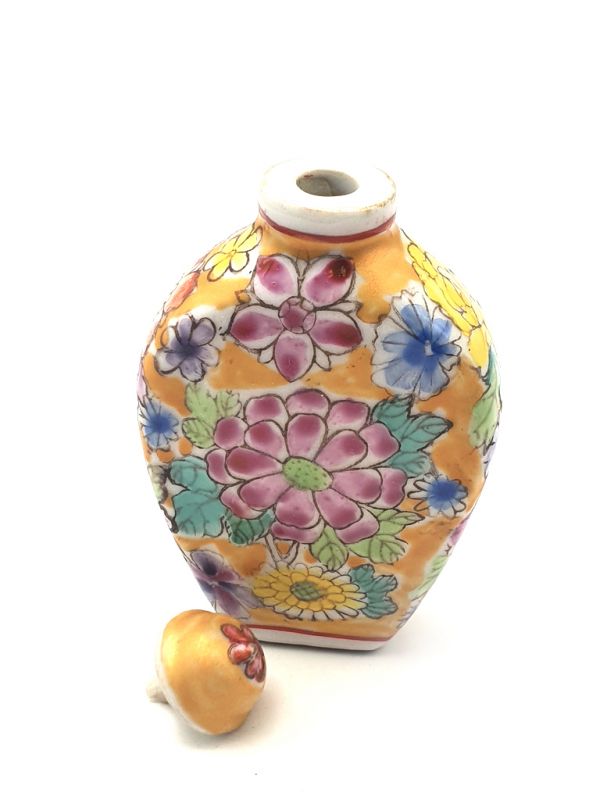 Porzellan Schnupftabakflasche Bunte Blumen 2 3