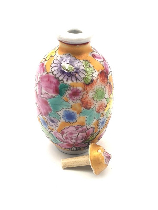 Porzellan Schnupftabakflasche Bunte Blumen 5 3