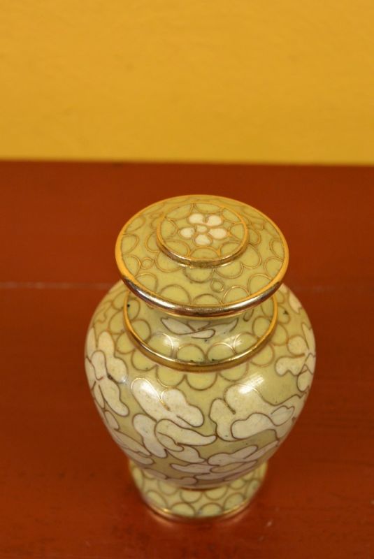 Potiche or Vase in Cloisonné Yellow Beige 3