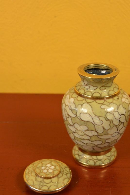 Potiche or Vase in Cloisonné Yellow Beige 5
