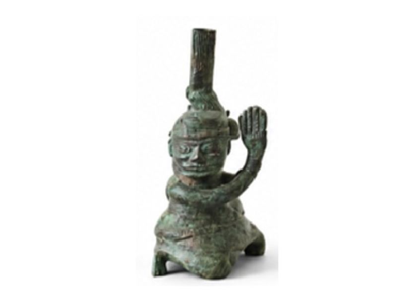 Prêtre rituel SanXingDui en bronze – Grande sculpture chinoise 25 cm