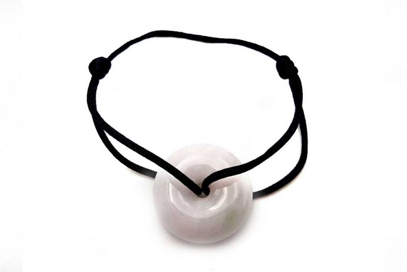 Pulsera China Pi de Jade - Dinh Van Style Disco blanco / cordón negro 1