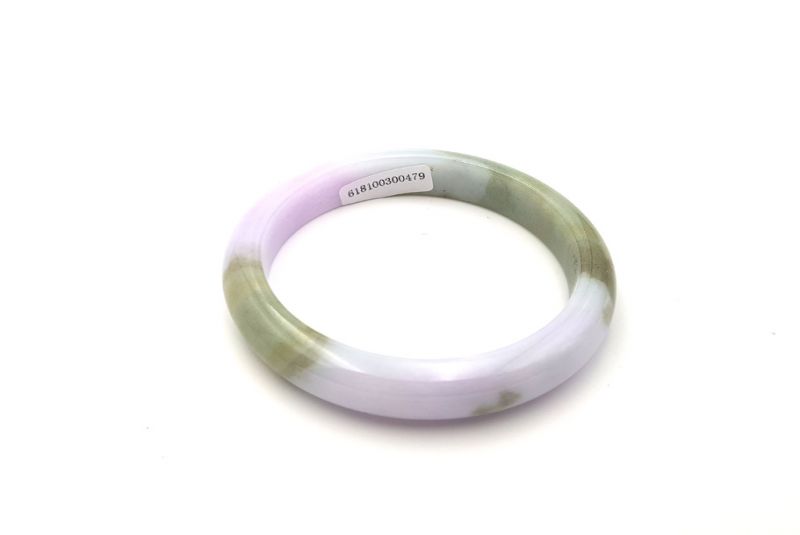 Pulsera Jade Brazalete del Clase A - 5,50cm - Blanco y verde con reflejos marrones 3