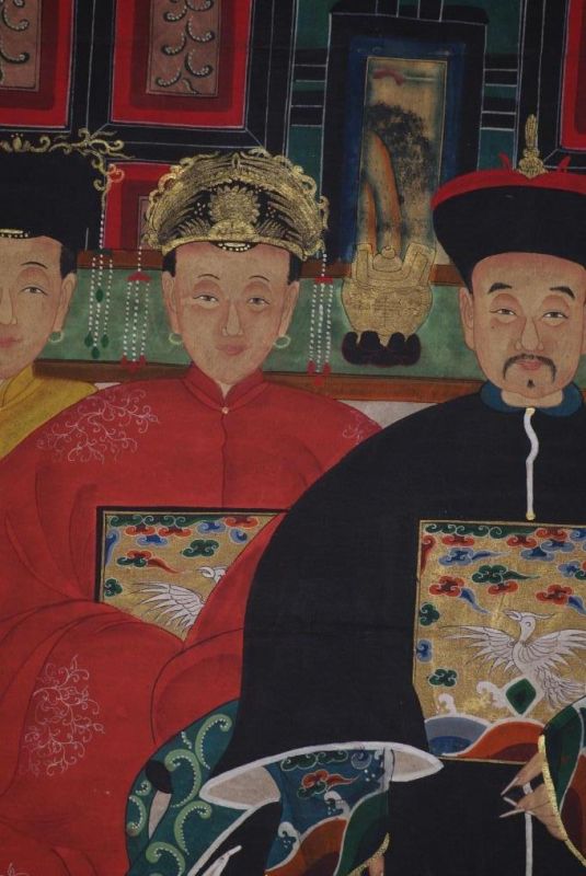 Qing Dynastie Grosse Chinesische Ahnenbilder 4 Personen 3
