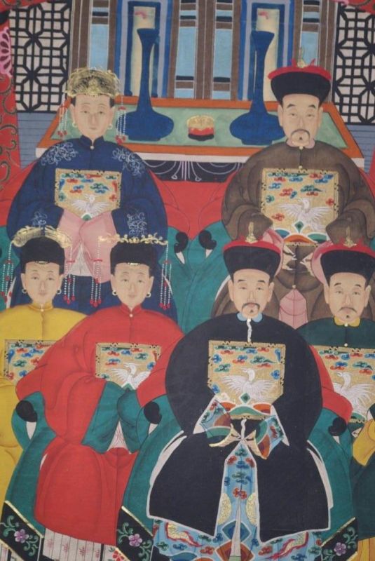 Qing Dynastie Grosse Chinesische Ahnenbilder 6 Personen 2