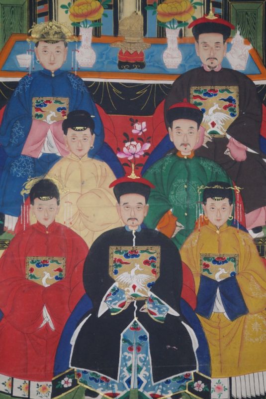 Qing Dynastie Grosse Chinesische Ahnenbilder 7 Personen 2