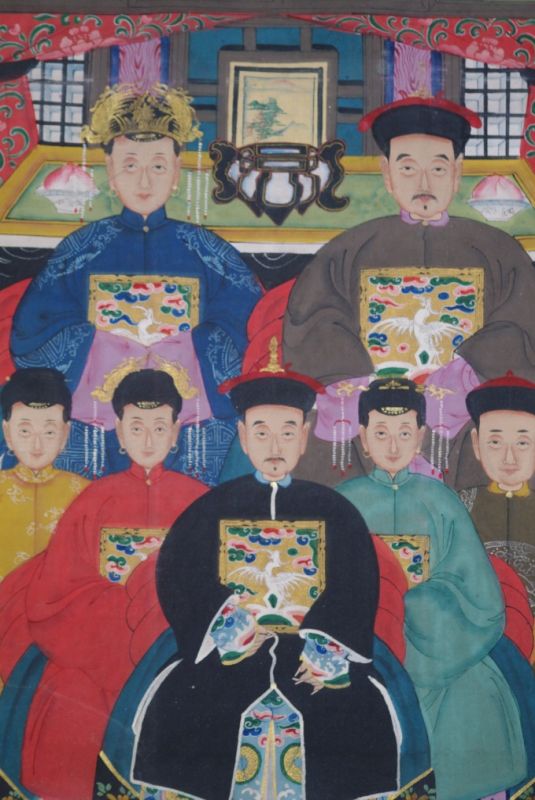 Qing Dynastie Grosse Chinesische Ahnenbilder 7 Personen 2