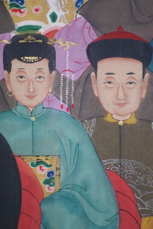 Qing Dynastie Grosse Chinesische Ahnenbilder 7 Personen 5