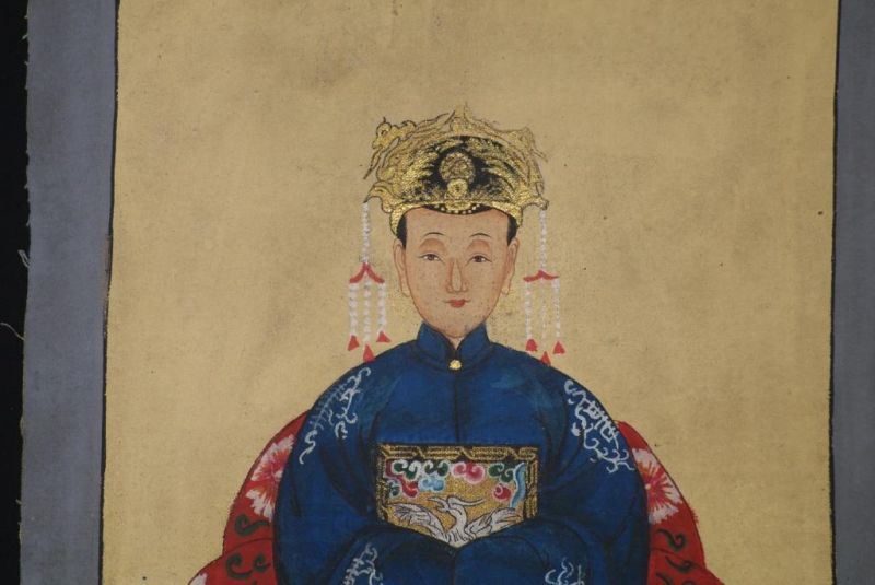 Qing Kleine Ahnenpaare und Kaiser Malerei Blau 3