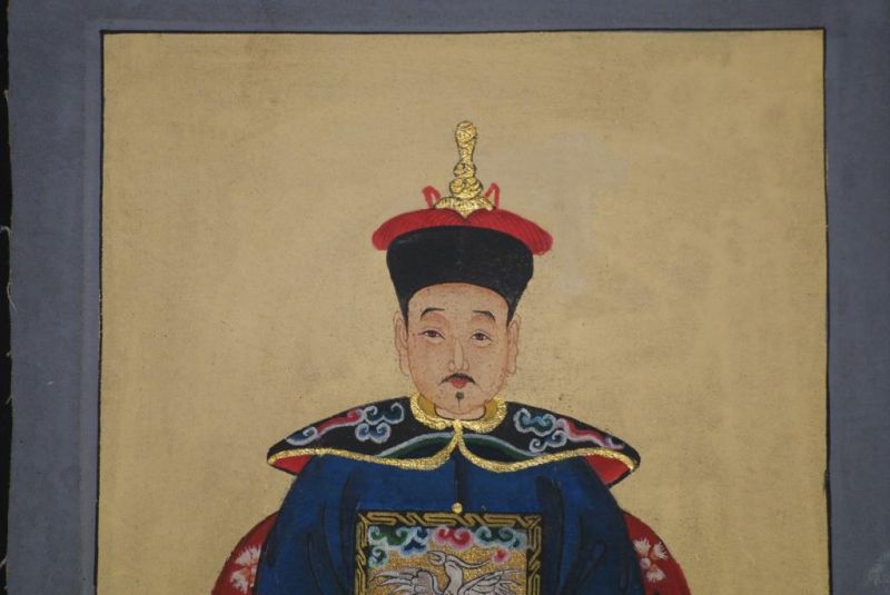Qing Kleine Ahnenpaare und Kaiser Malerei Blau 4