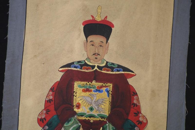 Qing Kleine Ahnenpaare und Kaiser Malerei Bordeauxrot 3