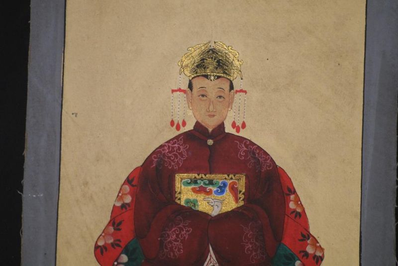 Qing Kleine Ahnenpaare und Kaiser Malerei Bordeauxrot 4