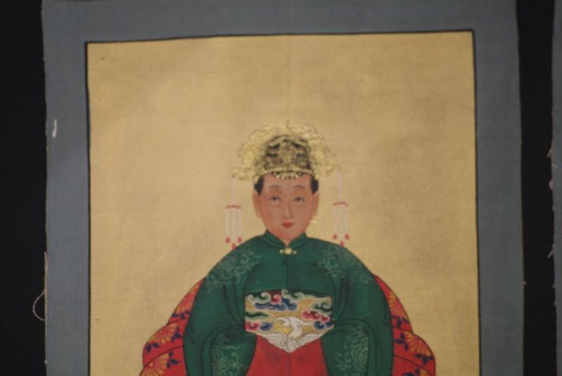 Qing Kleine Ahnenpaare und Kaiser Malerei Dunkelgrün 3