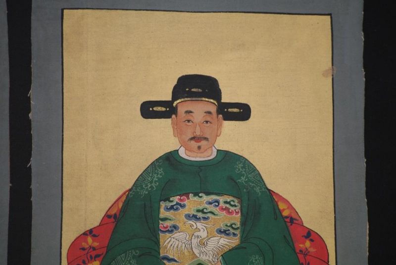 Qing Kleine Ahnenpaare und Kaiser Malerei Dunkelgrün 4