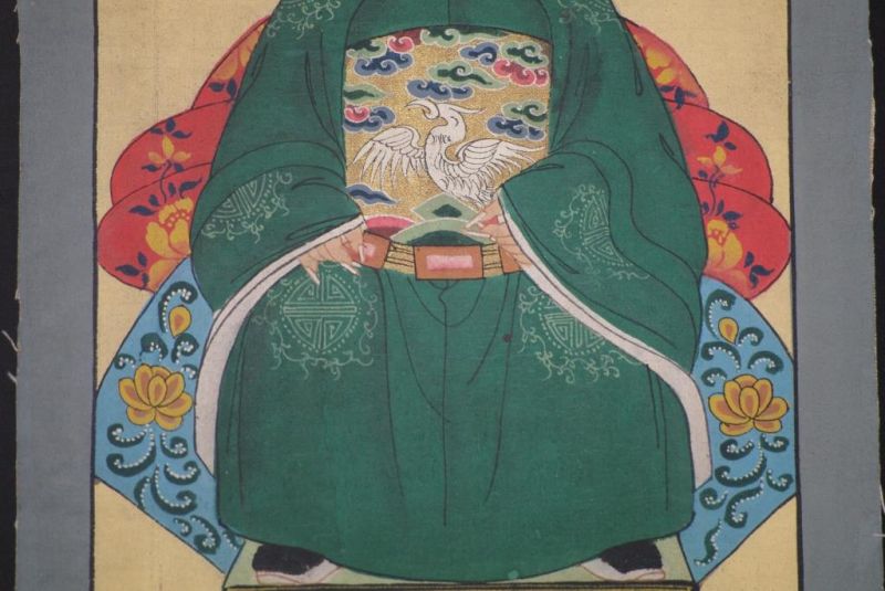Qing Kleine Ahnenpaare und Kaiser Malerei Dunkelgrün 5