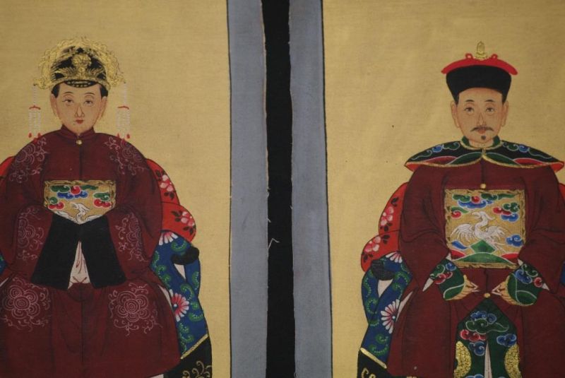 Qing Kleine Ahnenpaare und Kaiser Malerei Dunkelrot 2